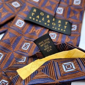 Robert Talbott Best of Class Mens Tie Brown Blue Geometric Silk Necktie 58 inch